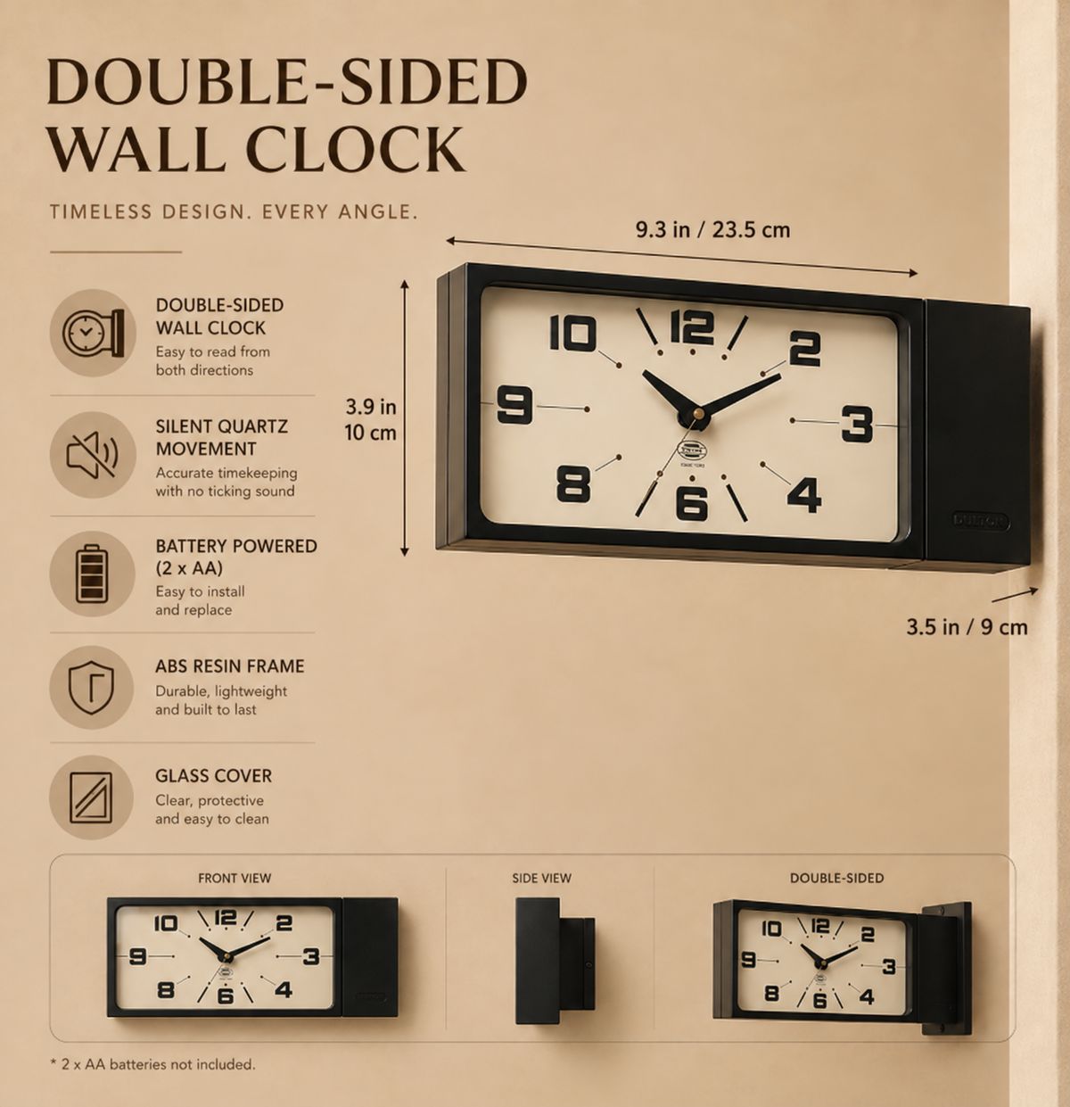 Currents 2-in-1 Double-Sided Wall Clock